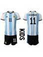 Argentina Angel Di Maria #11 Domácí dres pro děti MS 2022 Krátký Rukáv (+ trenýrky)